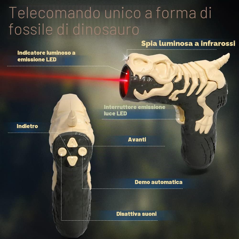 FRUSE Dinosauro Telecomandato Realistici Giocattolo per Bambini, con Tracciamento Luce,Spray,Luce LED,Roaring, per Ragazzi Bambini 3 4 5 6 7 8 (Rosso)