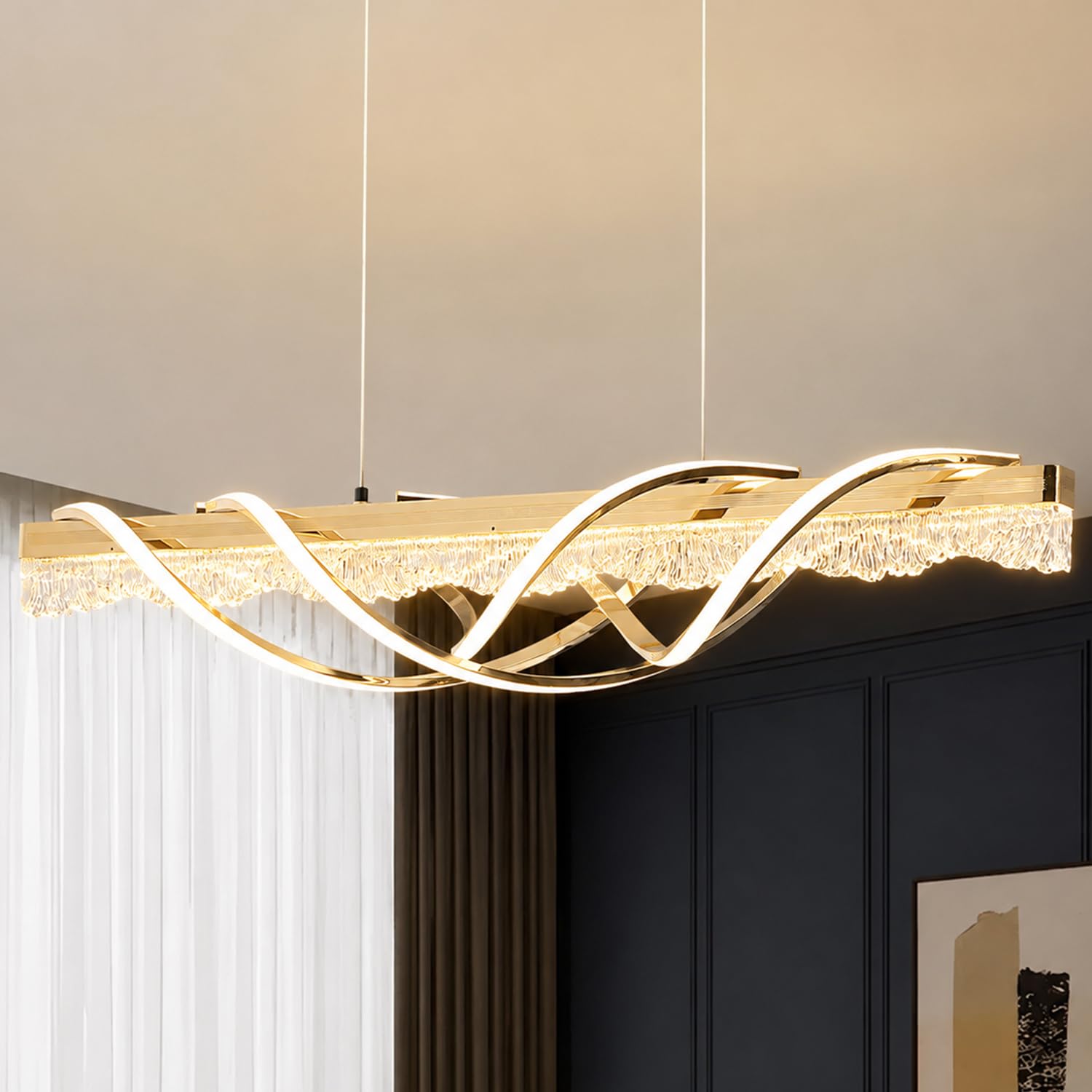 Smartway® Lintik Modern Chandelier |Height Adjustable | 3 Light Mode | Modern LED Ceiling Chandelier for Living Room, Dining, Bedroom, Hall, Kitchen, Office,Luxury Decorative Lighting-image-47