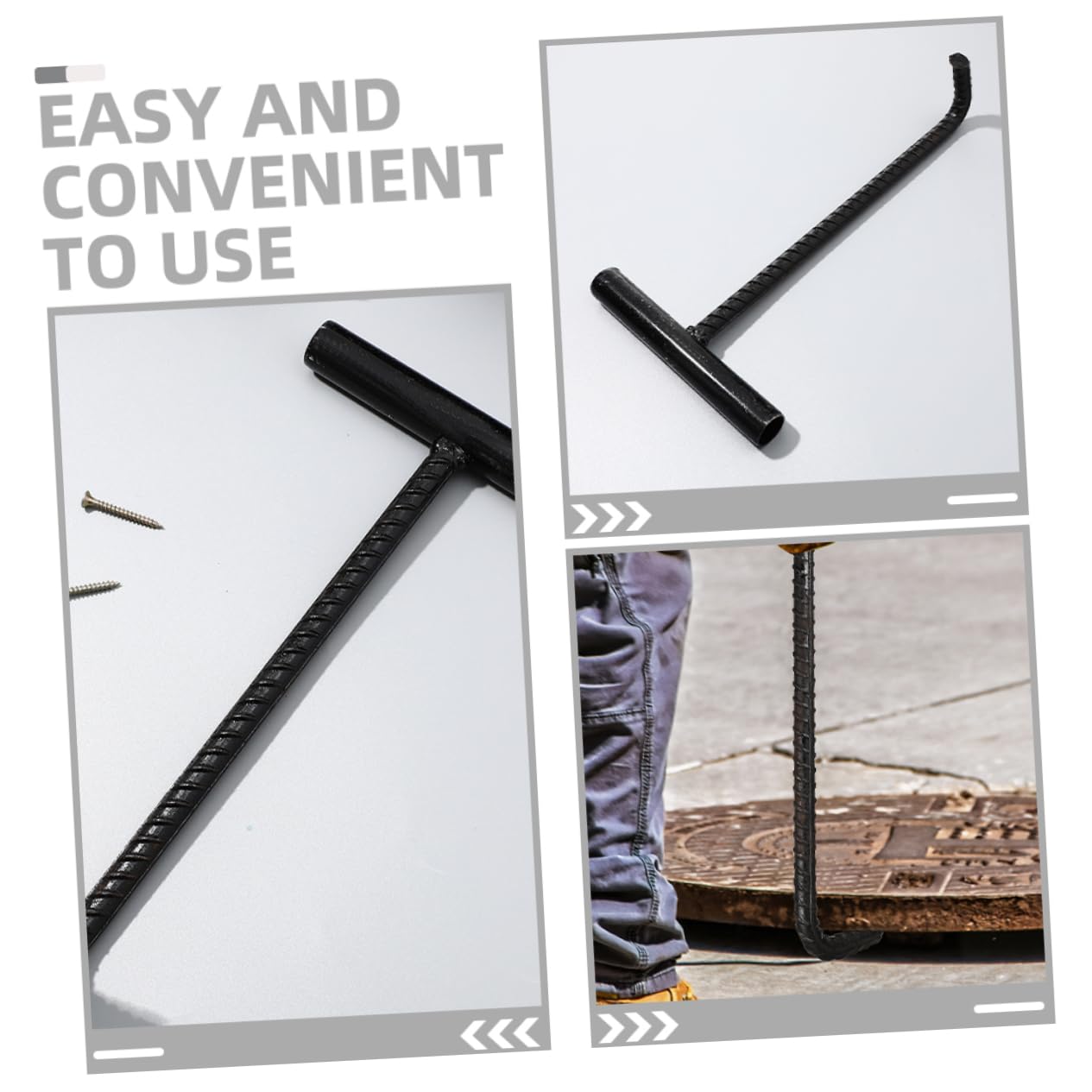 Happyyami 2Pcs Heavy Duty T Shaped Manhole Cover Lifting Hooks Metal Sewer Pull Hooks for Door Lifting Construction for Drain Grate Removal