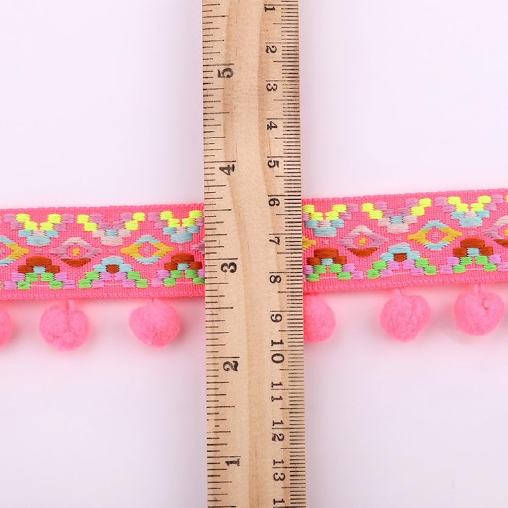 Wambere Pom Pom Band - 3 Yards Buntes Quastenband Für DIY & Deko, 3.7cm Breite