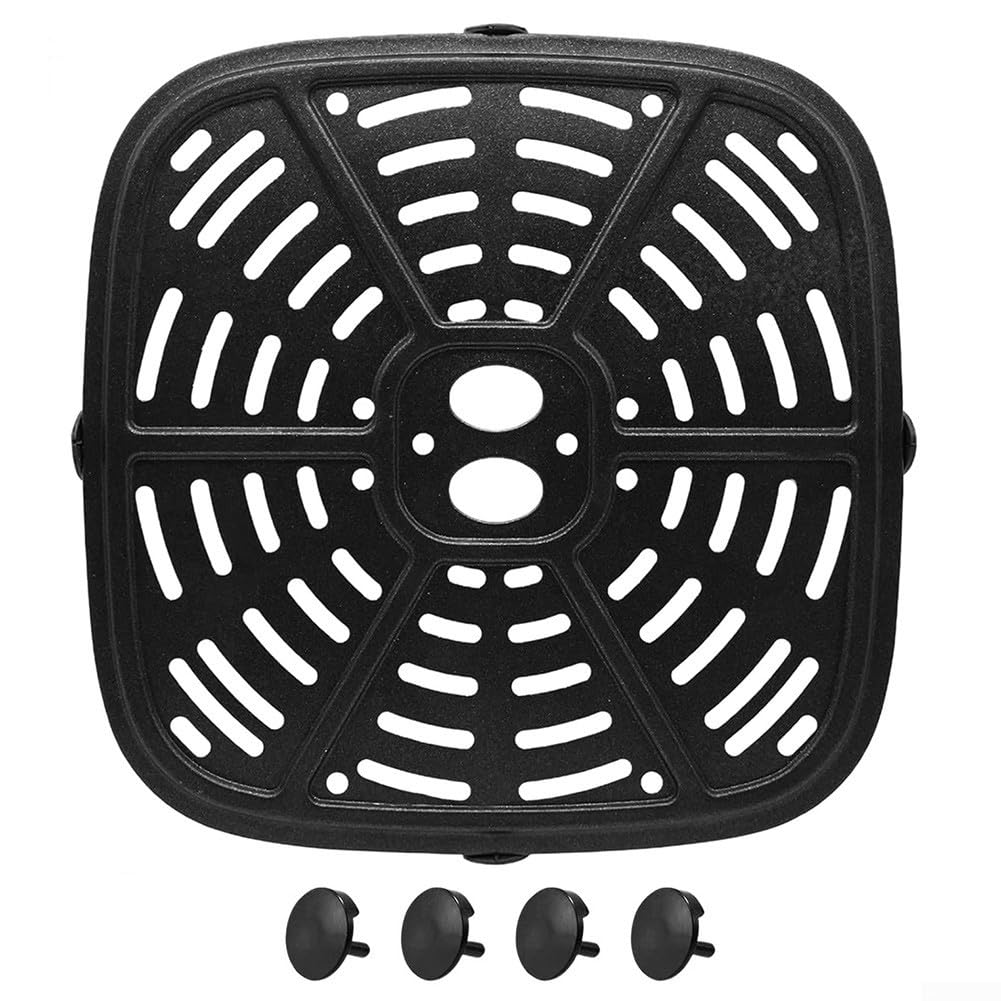 Air Fryer Grill Plate 24cm for Holstein Housewares Carbon Steel Grill Pan 24x24cm Non-Stick Coating Grill Plate with Handle for Safe Hot Food Removal 24cm Square Crisper Tray Replacement Accessory Kit