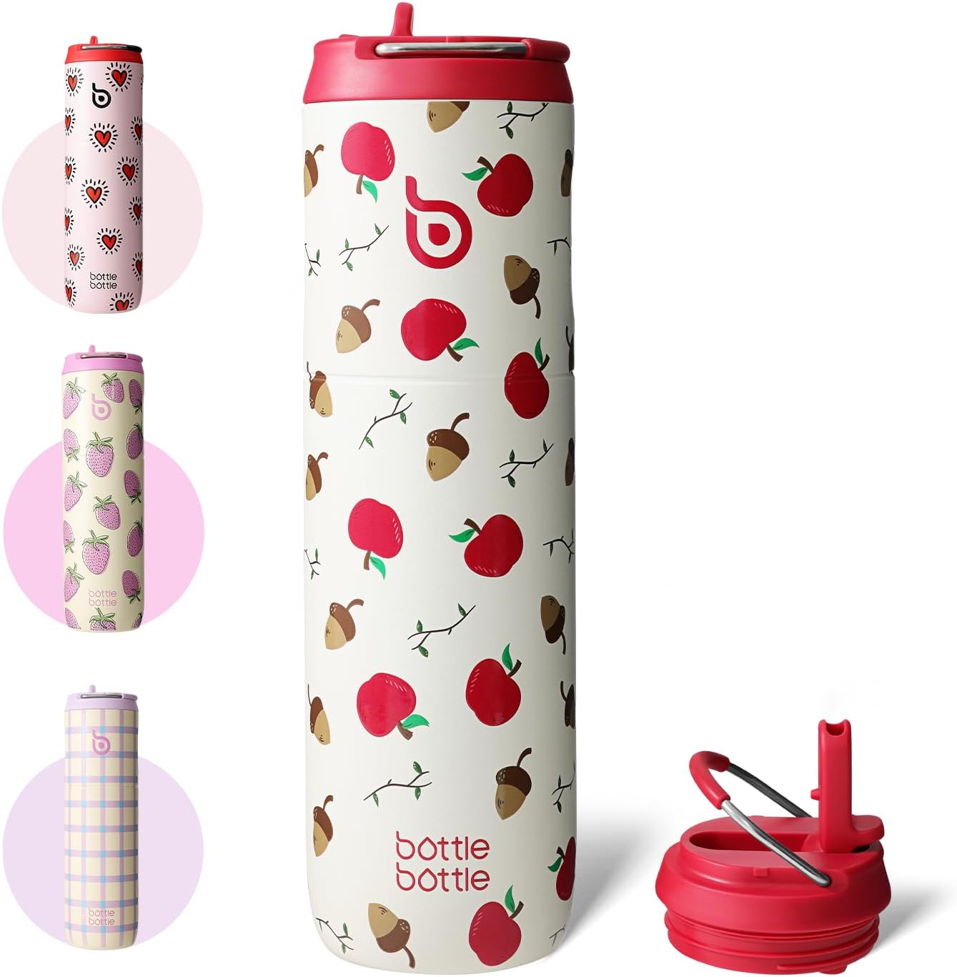 Bottle Bottle Insulated Water Bottle 24oz with Straw Lid and Handle for Sports Travel Gym Stainless Steel Water Bottles Double-Wall Vacuum Metal Leak Proof BPA-Free (Berry)