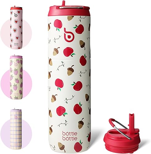 Miniatura 32 de BOTTLE BOTTLE Botella de agua aislada de 24 onzas con tapa de popote y asa para deportes, viajes, gimnasio, botellas de agua de acero inoxidable,