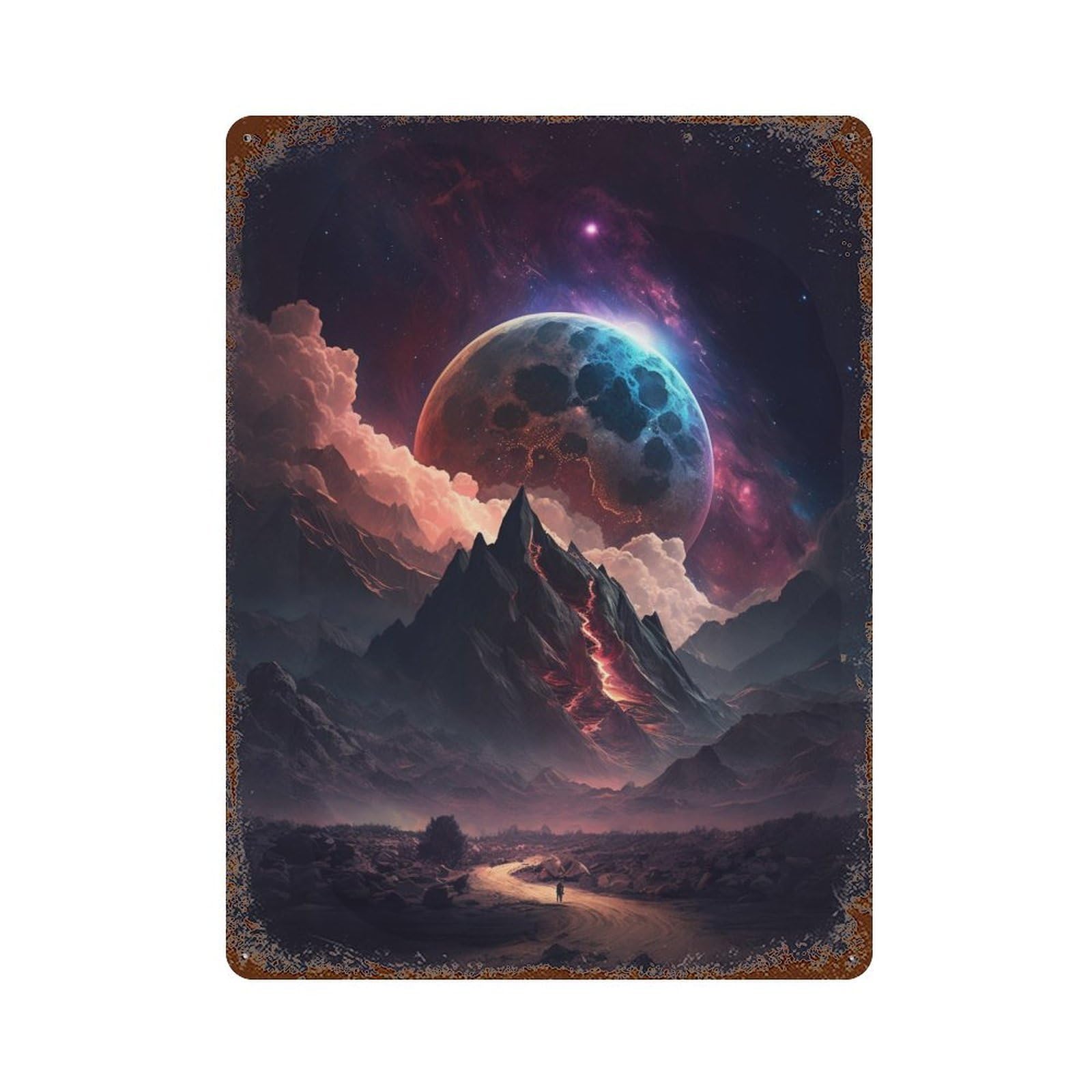 Mystical Alien Landscape 15.7"x11.8" Vintage Rust Metal Sign, Shabby Chic Decor for Garage, Bar And Workshop Decor