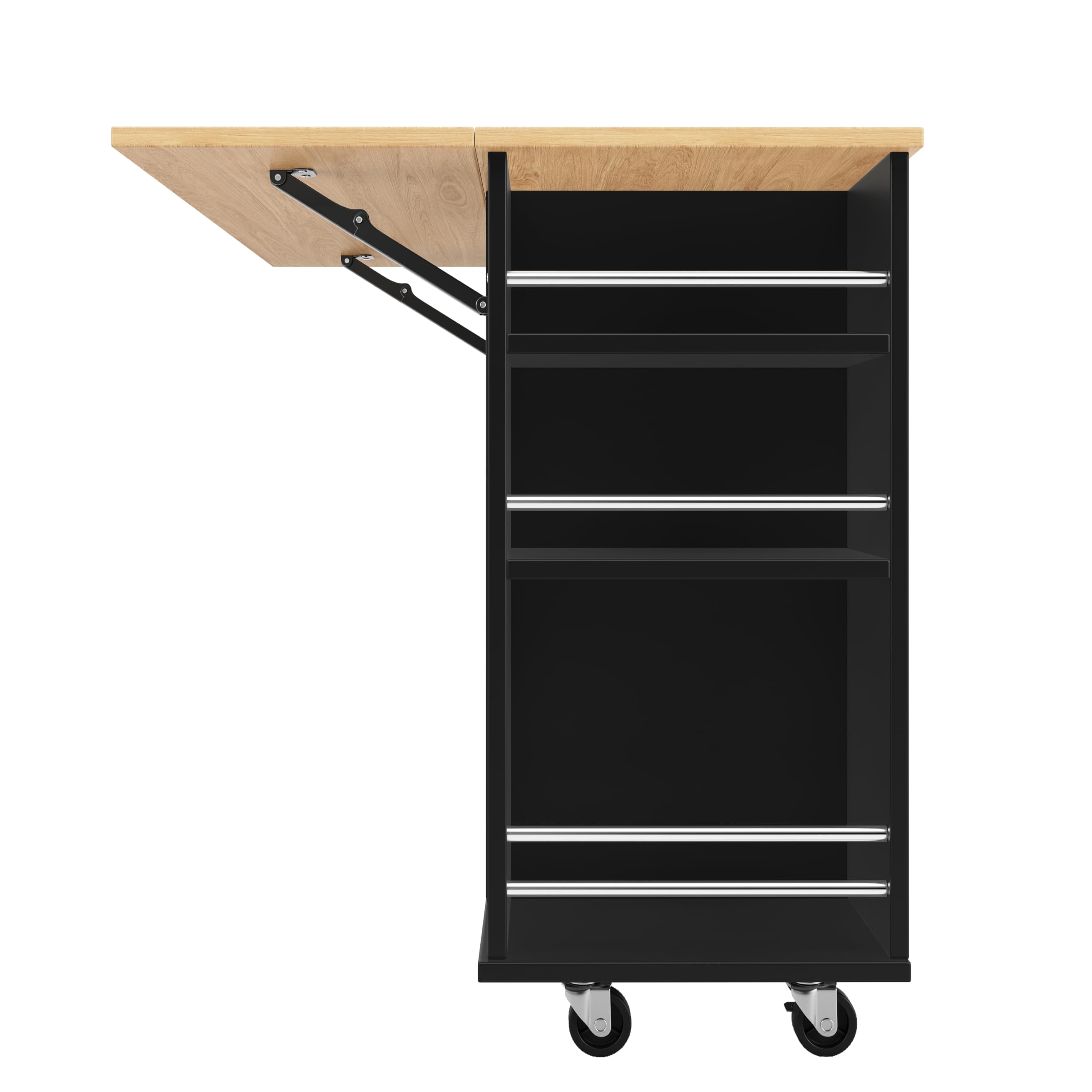 Carro isla cocina sobre ruedas con superficie de trabajo plegable, isla cocina, mueble con porta aperitivos y porta vasos de vino, carro de comedor con divisores extraíbles, 120 x 42 x 91,5 cm