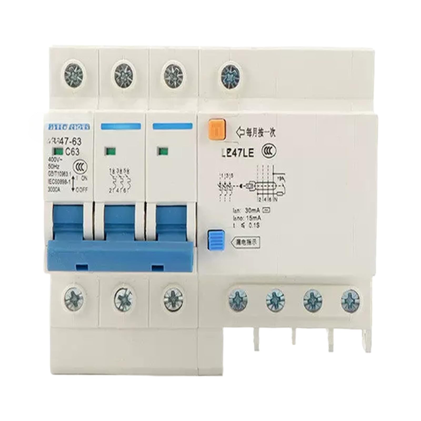 Disjoncteur triphasé 380V 100A type D 3P4P 47-63 Hz - 2