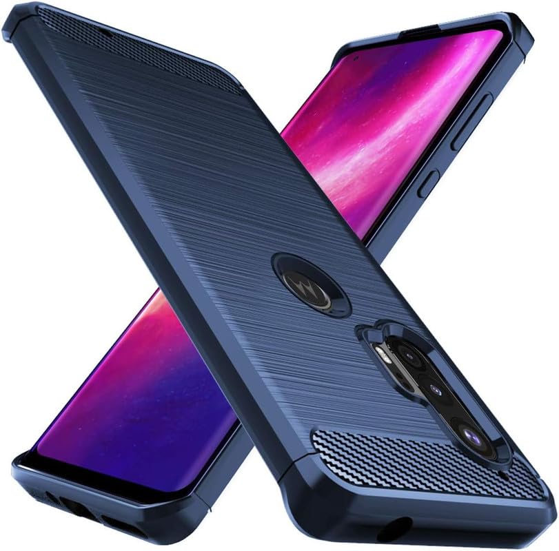 Image of NPRC Hybrid Ultra Slim Protective Case TPU Non-Slip Carbon Fiber Texture Shockproof Case Cover for Moto Edge Plus - Blue