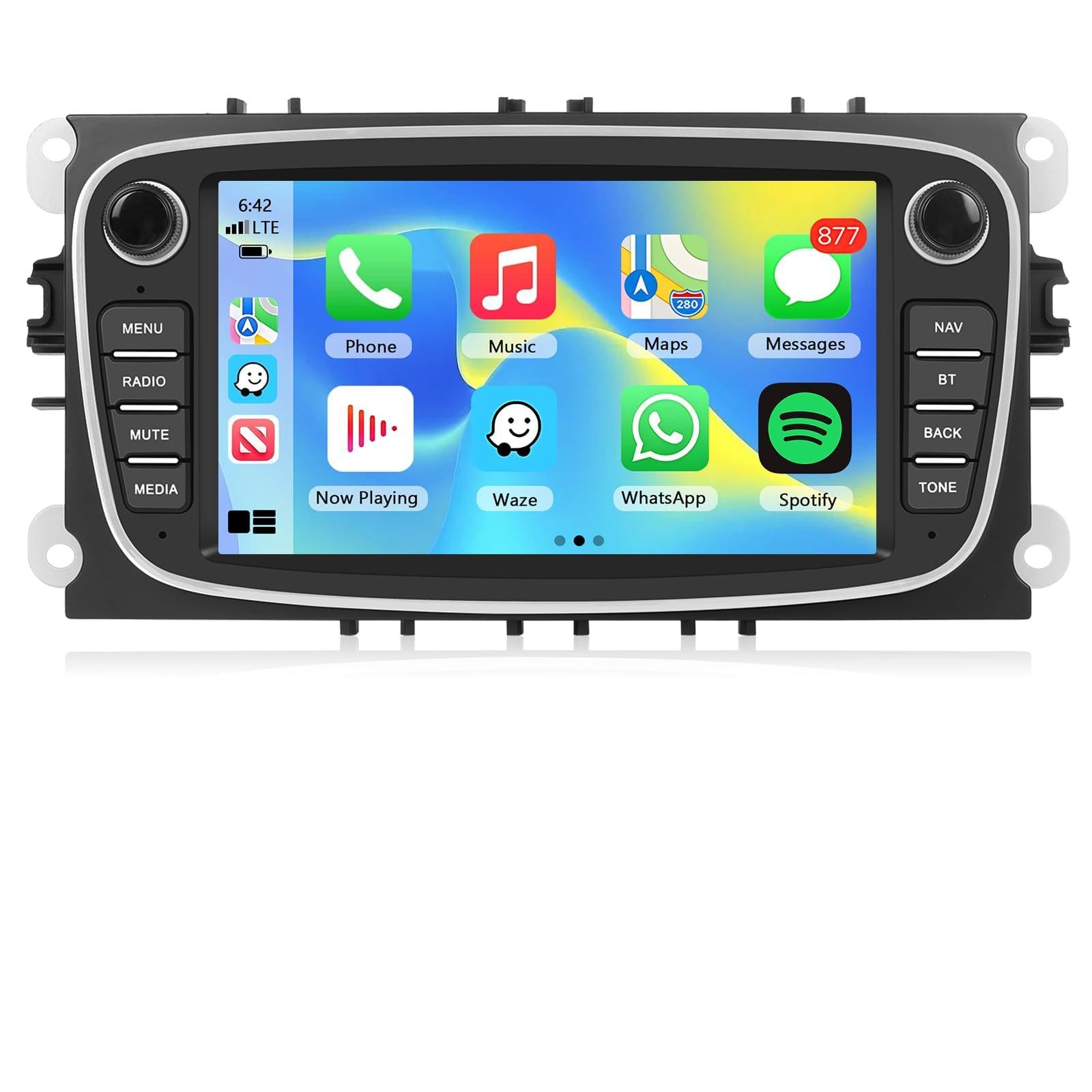 4GB+64GB Autoradio per Ford Focus II/S-MAX/MONDEO 9/GAL con Wireless Carplay, Audio Bluetooth Touchscreen da 7 Pollici con Navigazione GPS/Collegamento a Specchio/WIFI/EQ/RDS/HiFi + Telecamera