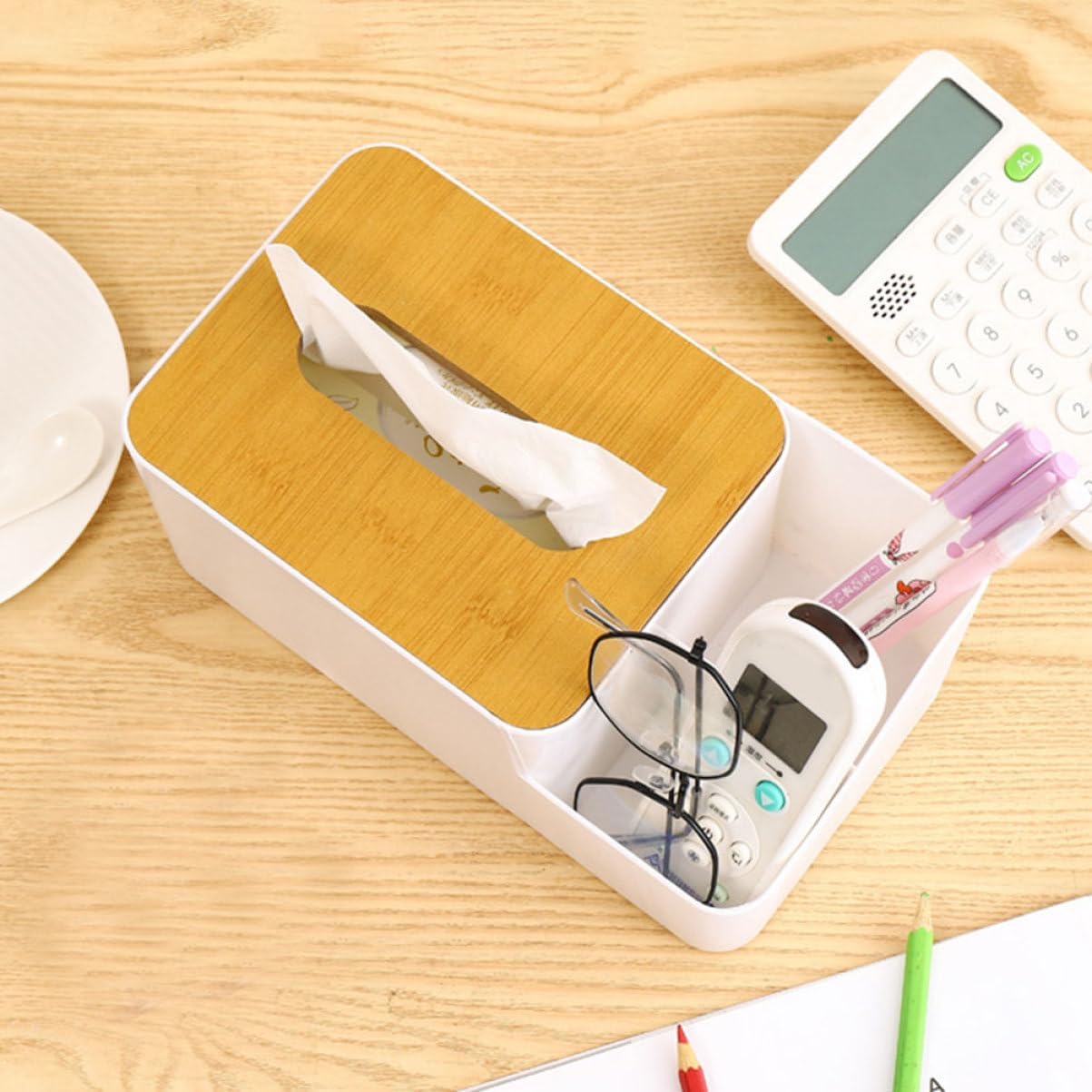 Multi-Functional Desktop Tissue Box Organizer 2pcs Plastic Tissue Holder for Home and Office Stylish Napkin Storage Case Remote Control Compartment