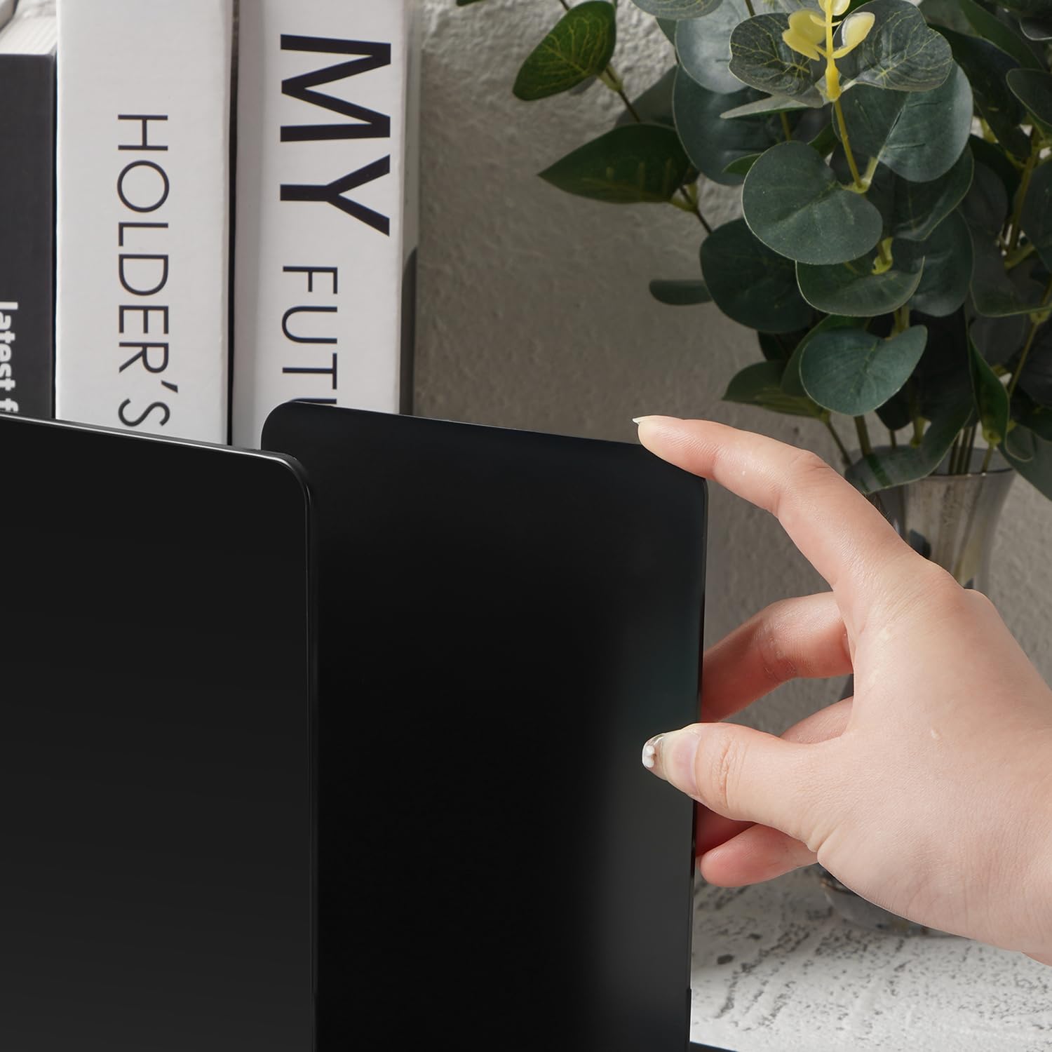 8 Piezas Sujetalibros Negros, Sujeta Libros Tamaño Grande y Reforzado – para Oficina, Escuela y Biblioteca, Sujetalibros Estanteria Minimalistas y Robustos