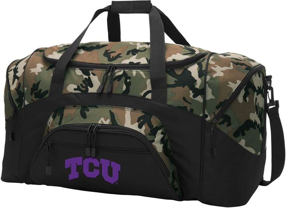 TCU Camo Duffle Bag - Texas Christian University Gym Bags or Travel Suitcase Duffel (Camo)