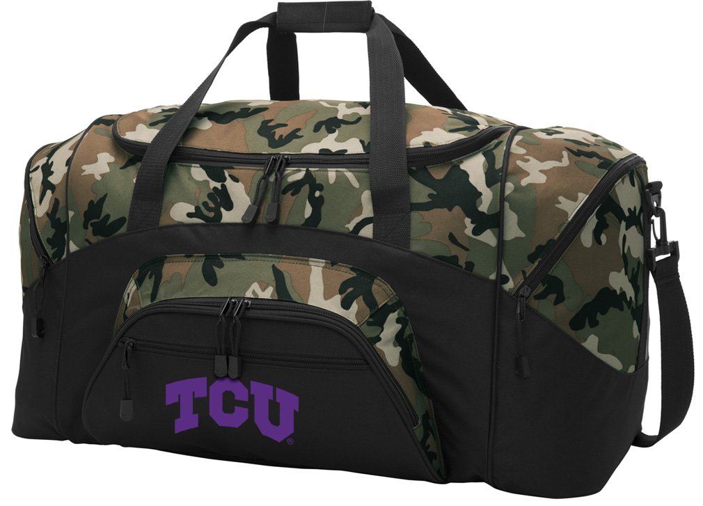 TCU Camo Duffle Bag - Texas Christian University Gym Bags or Travel Suitcase Duffel (Camo)