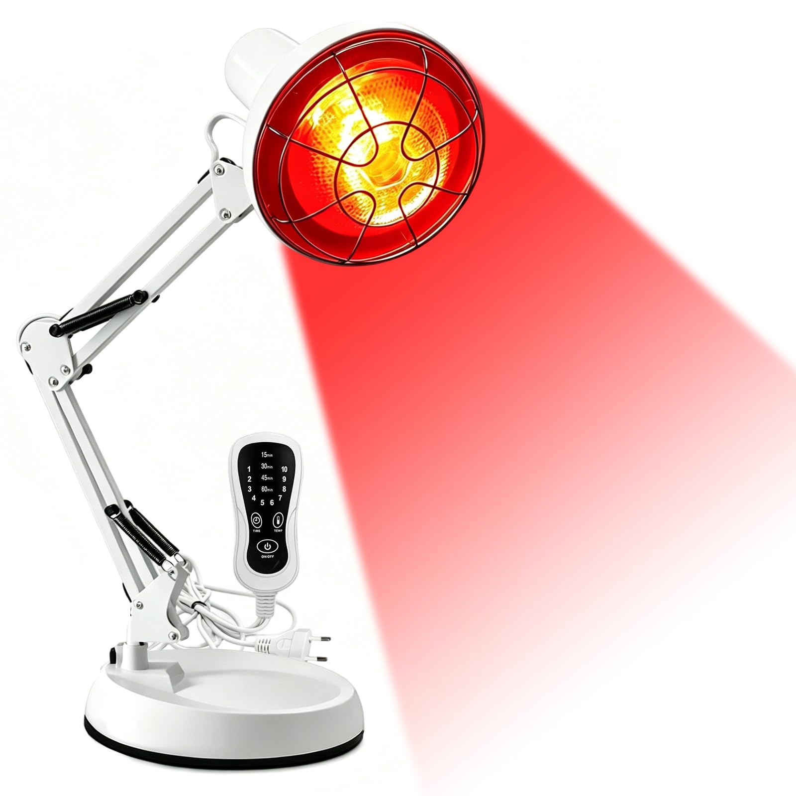150W Rotlichtlampe Wärmelampe mit 10 Stufen Timer, Verstellbarer Standfuß