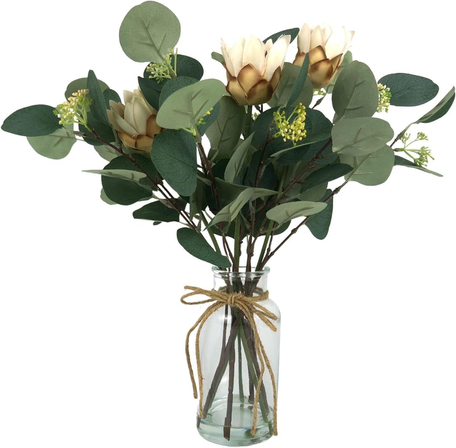Buy Hisow Artificial Eucalyptus Leaves in Glass Vase, 16.1 Eucalyptus