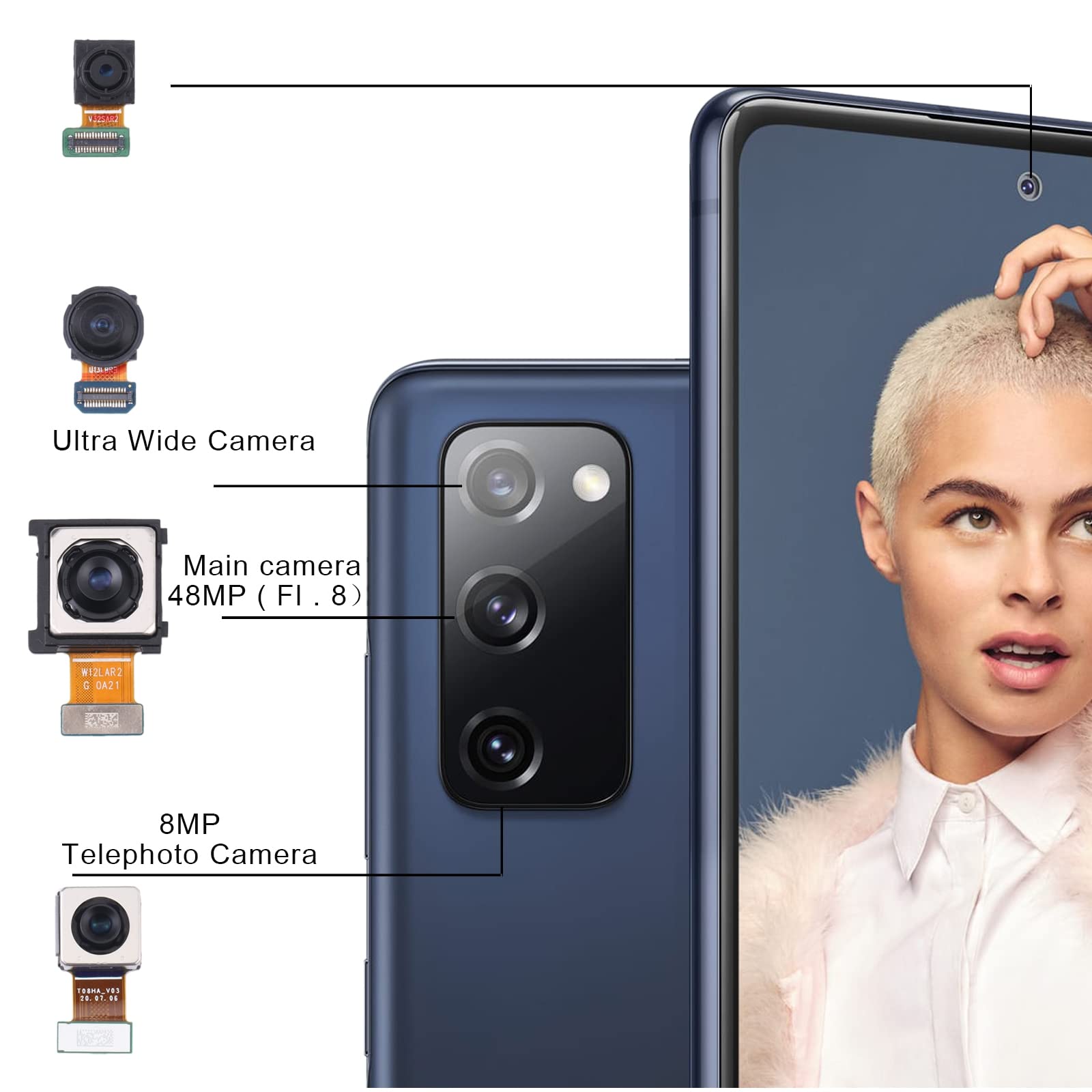 Części zamienne do telefonu, do Samsung Galaxy S20 FE SM-G780 oryginalny zestaw aparatu (telezdjęcie + szeroki + główny aparat + przedni aparat)