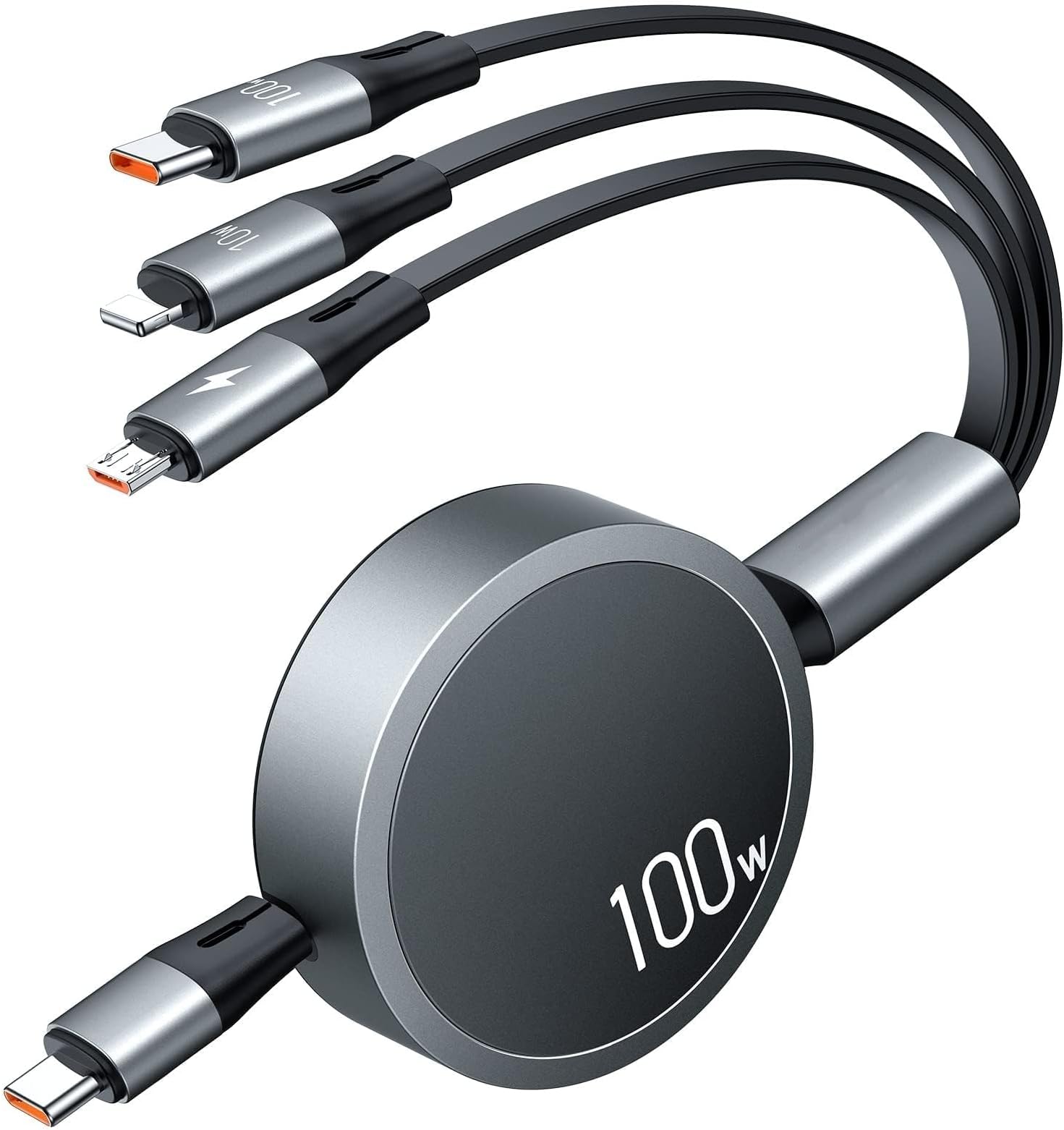 Multi Charging Cable [Travel Companion] 100W Retractable, 3in1 Charging Cable Multiple, with Type C/Micro USB/IP for Samsung S23 S22 S21, Phone 14 13 12, Pad Pro, Mac (4ft)