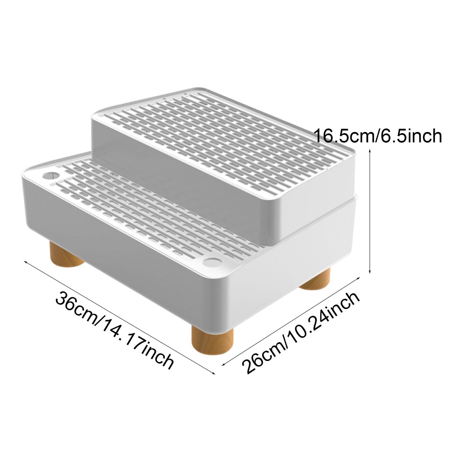 2 Stück Katzenrampe Litter Box Ramp mit Abnehmbarer Filtermatte und Rutschfestem Boden, Katzenstreu Matte mit Verstellbare Höhe für Mehrkatzenhaushalt, Katzenklo, Katzentoilette, Weiß