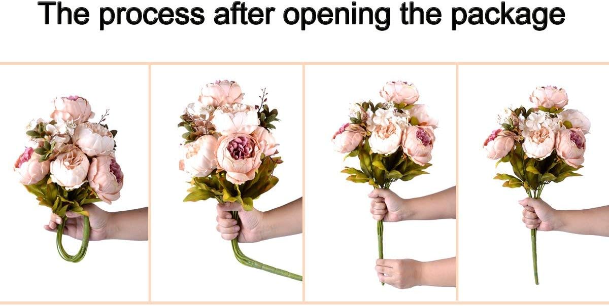 Shengyuan 2 Packs of Artificial Peony Flowers Silk Peonies Champagne Cream Fake Flower Bouquet Arrangements for Home Wedding Party Decoration(Champagne Cream，2 Pack)