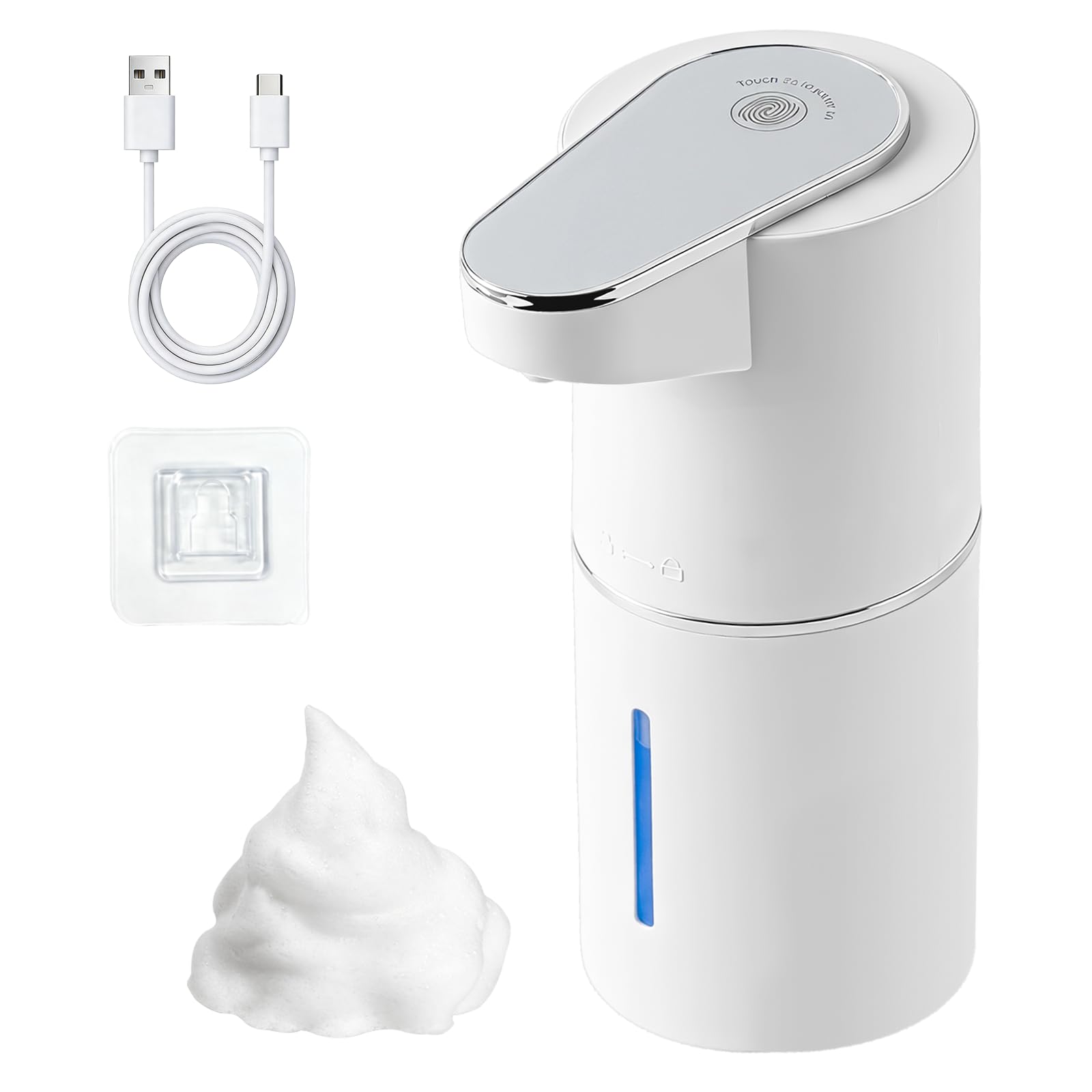 Automatic Foaming Soap Dispenser,USB-C 1200mAh Rechargeable Battery,Tabletop/Wall Mount Touchless Soap Dispenser,3-Level Adjustable, IPX5 Waterproof,Digital Display for Bathroom Kitchen(350ml)