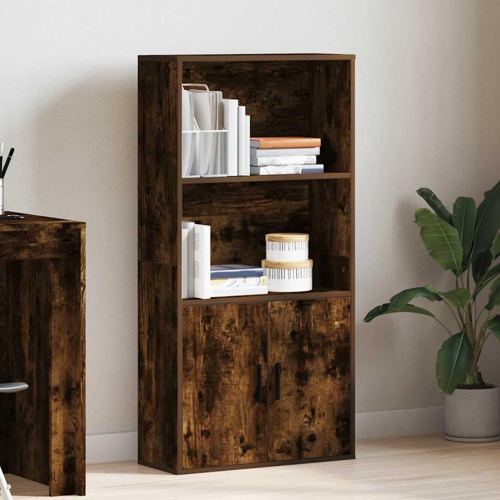 Regał na książki dąb wędzony 60 x 24 x 120 cm, materiał drewnopochodny z drzwiami i miejscem do przechowywania do salonu, gabinetu, korytarza, biblioteki, przechowywania, ścianka działowa