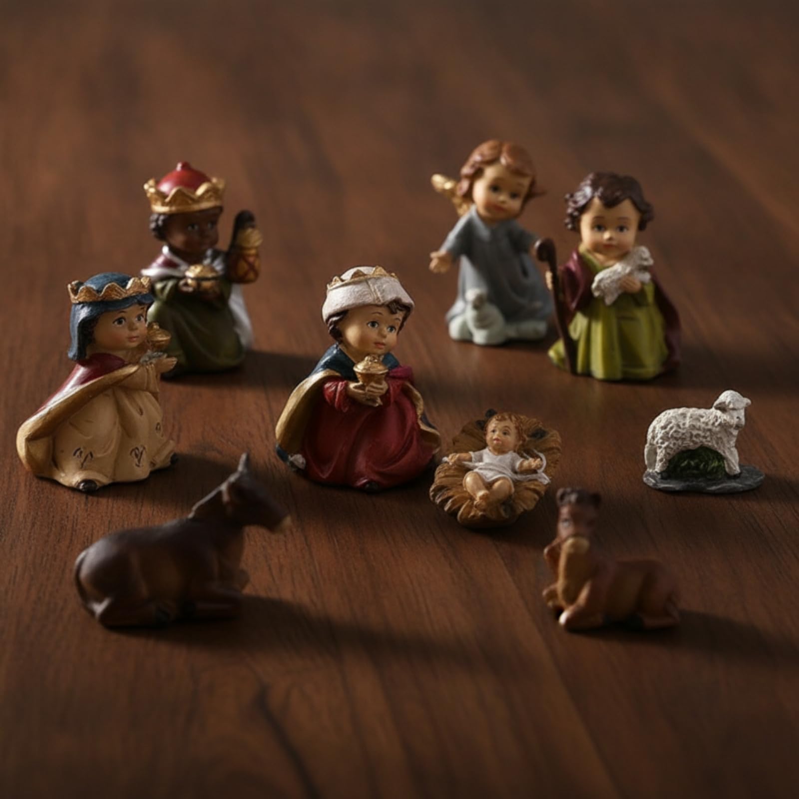 10 Pezzi Presepe da Tavolo Presepe in Resina con Scatola Elegante Decorazione per Caminetto