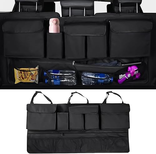 Organizador universal para maletero de automóvil, organizador de asiento trasero de gran capacidad (40 x 20 pulgadas) con 10 bolsillos, bolsa de