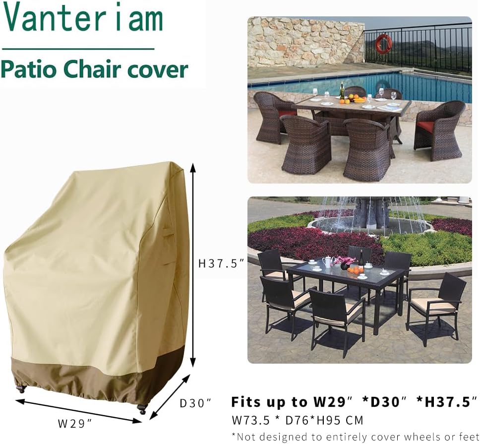 Patio Chair Covers for Outdoor Lawn Furniture Waterproof - 600D Heavy Duty and Waterproof Patio High Back Chair Covers - W29''x D30''x H37.5'' Beige & Brown 2 Pack