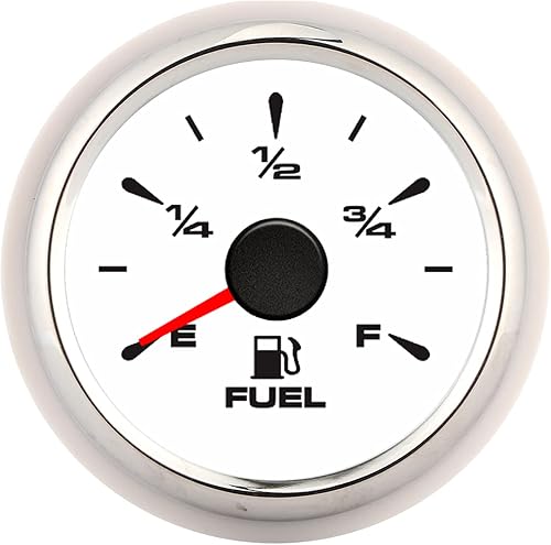 2in 190ohm Fuel Level Gauge, Digital Display with 8 Colors Backlight, Oil Tank Level Indicator for 12V/24V Motorcycle Car Yacht, Stainless Steel Cover with Anti - Fog Glass (White Dial Silver Cover)