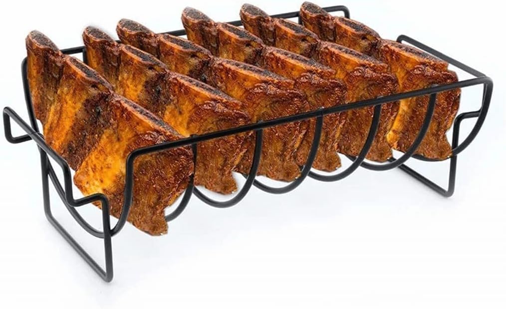 1pcs Non-Stick Rib Shelf BBQ Stand Rack Stainless Steel Grilling Beef Ribs Baske(D)