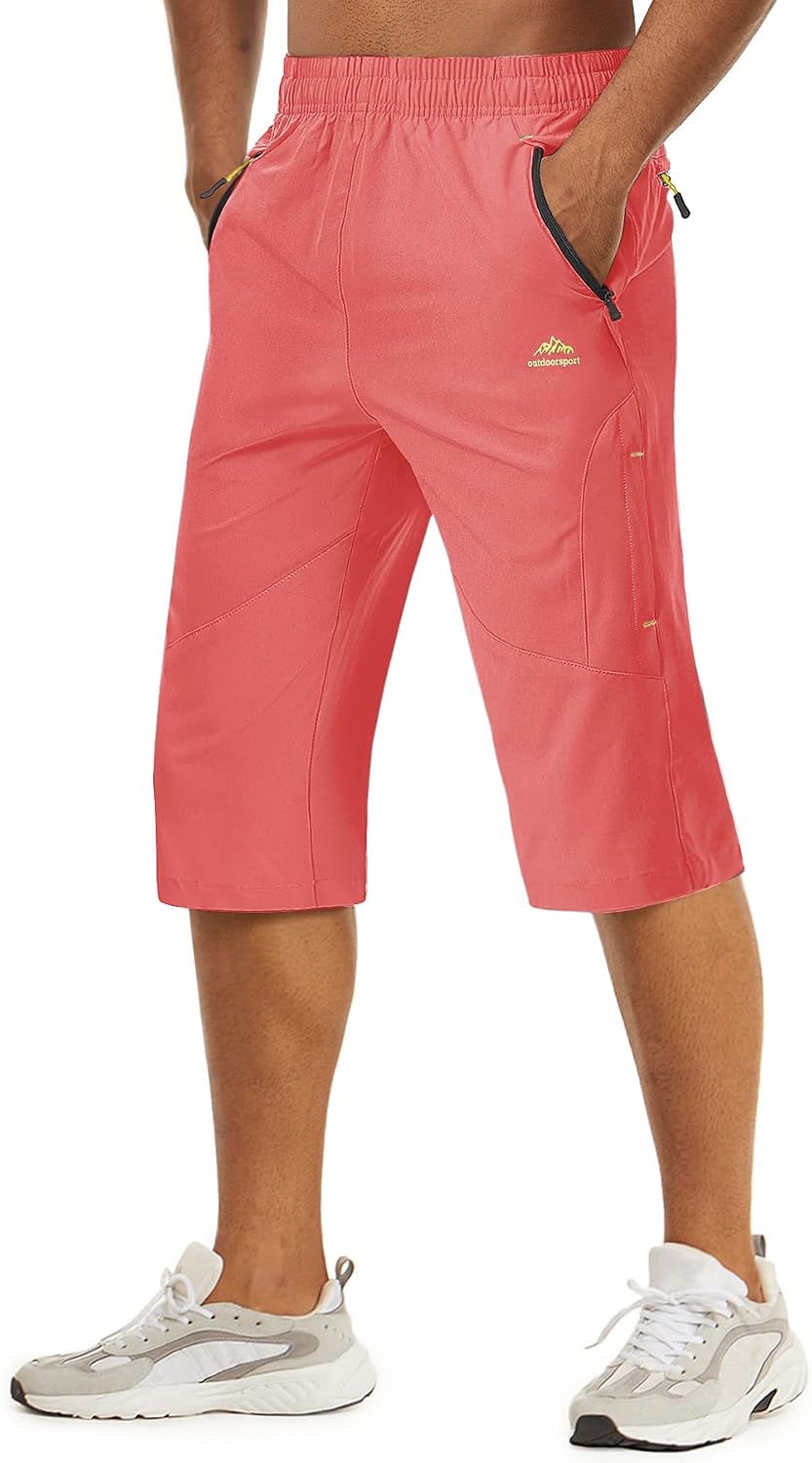 TACVASEN Men's Quick Dry Hiking 3/4 Long Capri Shorts Athletic Workout Running Shorts with Zipper Pockets