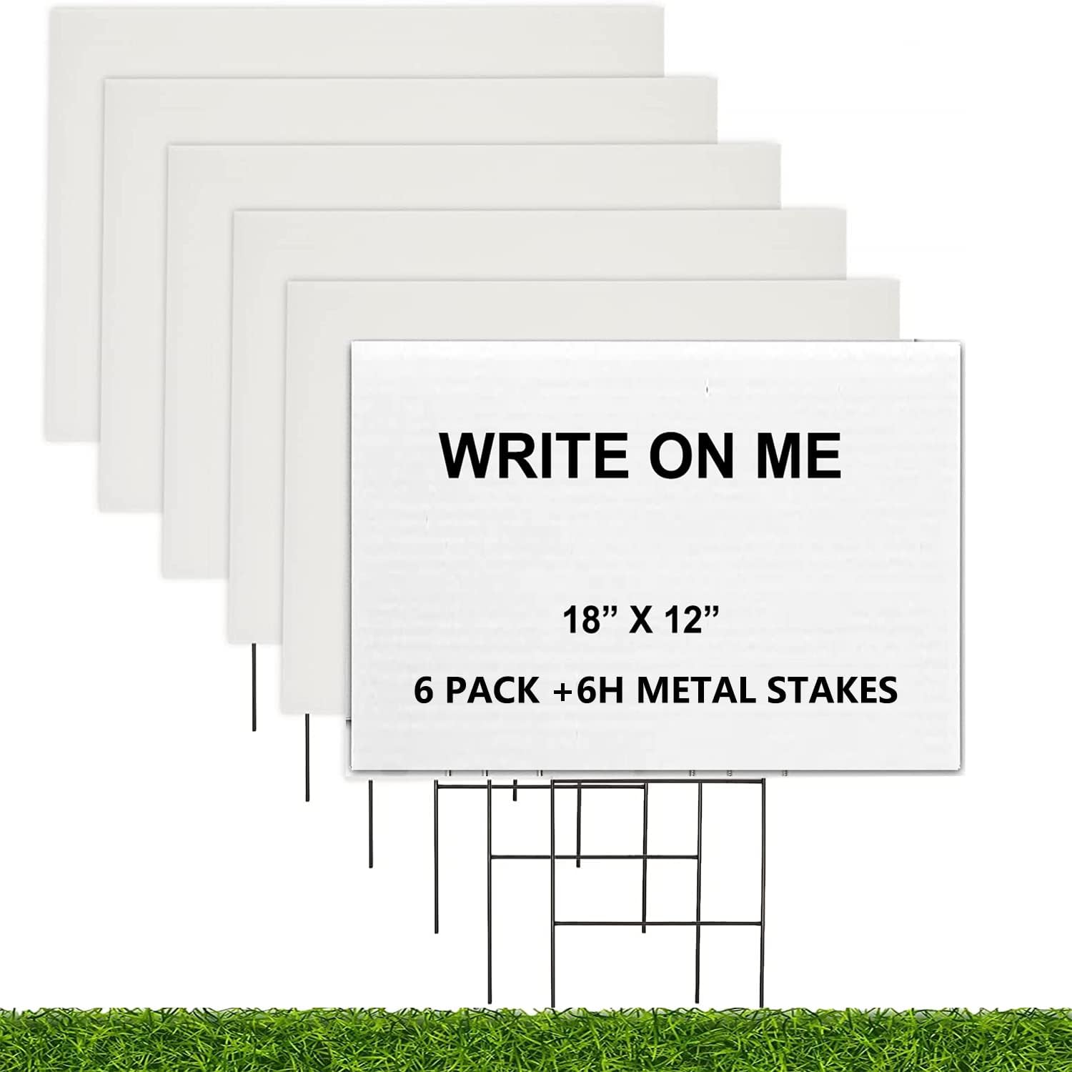 Blank Yard Signs with Stakes 18 x12 inch in 6 Packs, Waterproof White Corrugated Plastic Lawn Sign DIY Custom Outdoor Sign for Birthday, Party Decorations,House, Estate Sale, Open House (6PACK)