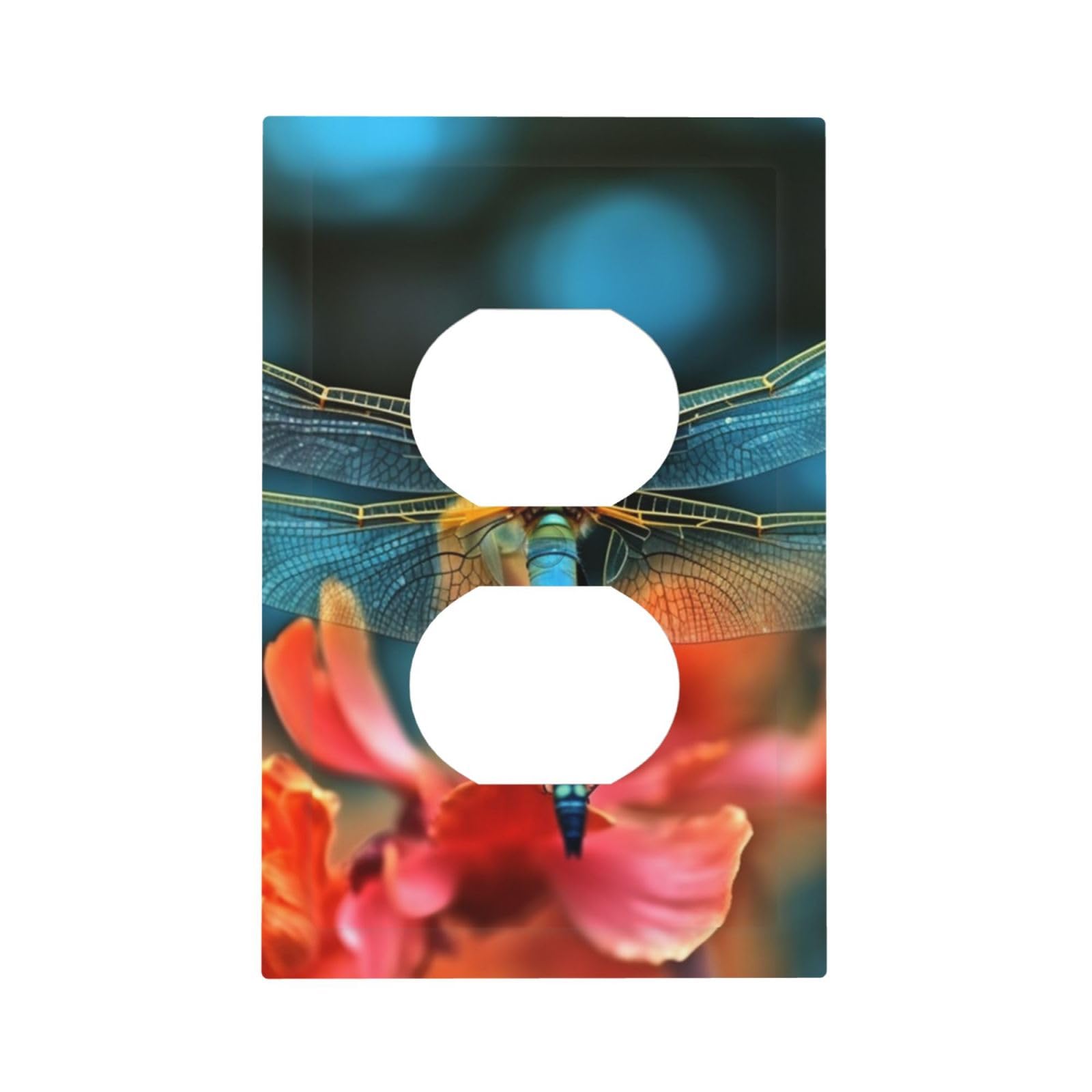 1-Gang Decorator Wall Plate Dragonfly On The Flower Light Switch Cover Single Gang Receptacle Outlet Wall Plate Mid Size 5" x 3" Wallplate Unbreakable Polycarbonate Outlet Faceplates Covers