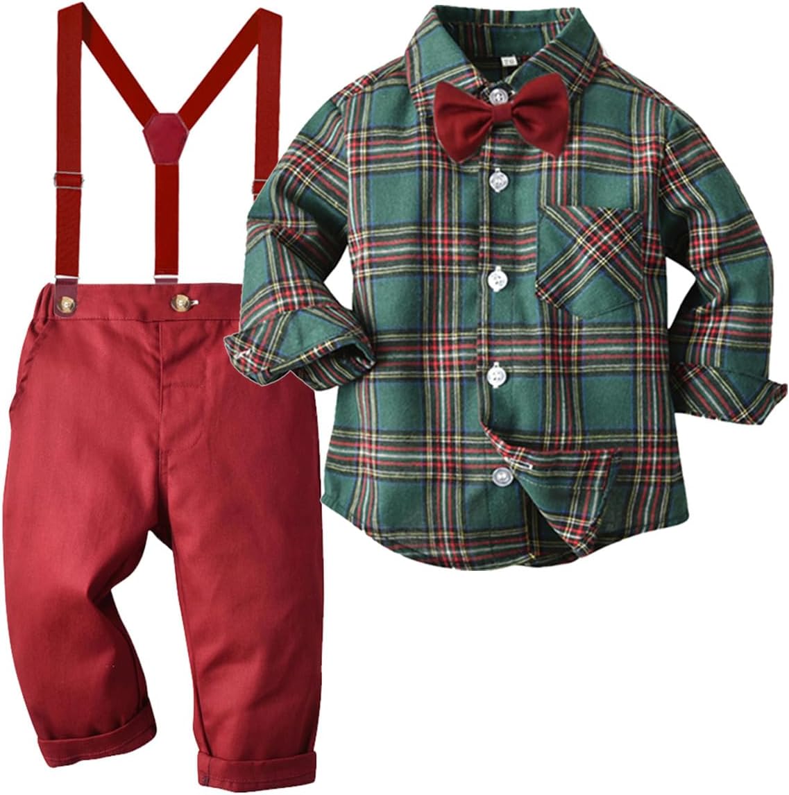 SALNIER Toddler Boy Suit Baby Boys Wedding Dress Outfit Formal Gentleman Clothes Set Dress Shirt Bowtie Suspenders Pants