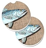 Caroline's Treasures 8737CARC Fish Speckled Trout Set of 2 Cup Holder Car Coasters Absorbent Sandstone Coasters for Car Cup Holders Gifts for Men or Women, Large, Multicolor