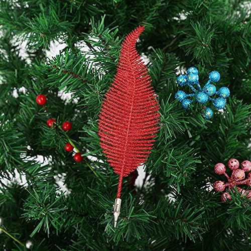 Yueshop 6pcs Christmas Tree Decoration Clip On Feather Glittery Baubles Ornament Personalised Christmas Bauble Xmas Decor Novelty Item 22cm (White)