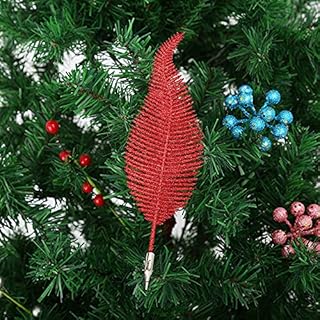 Yueshop 6pcs Christmas Tree Decoration Clip On Feather Glittery Baubles Ornament Personalised Christmas Bauble Xmas Decor Novelty Item 22cm (White)