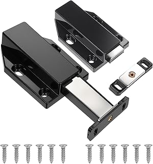 2 Pack Magnetic Push Latch with 12 Screws, Push-to-Open Magnetic Door Latch, Firm Closure with Strong Pop-Out Force, Suitable for Kitchen Cabinets, Cupboards and Drawers, Black
