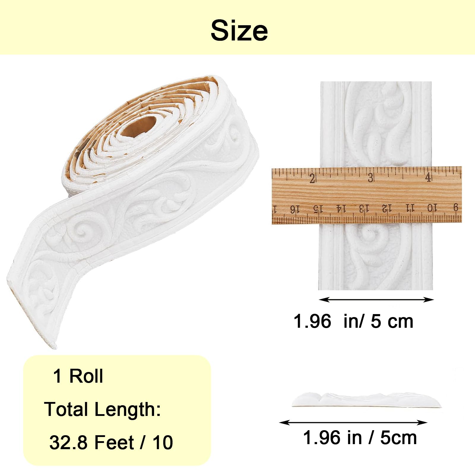 Moldura de Corona Blanca, Moldura de Corona Autoadhesiva, Molduras Decorativas Impermeables 3D, Tira De Borde 3D Pared Decorativa Espuma, 10 m x 8 cm x 5 mm para Pasillo, Techo, Esquina, Línea