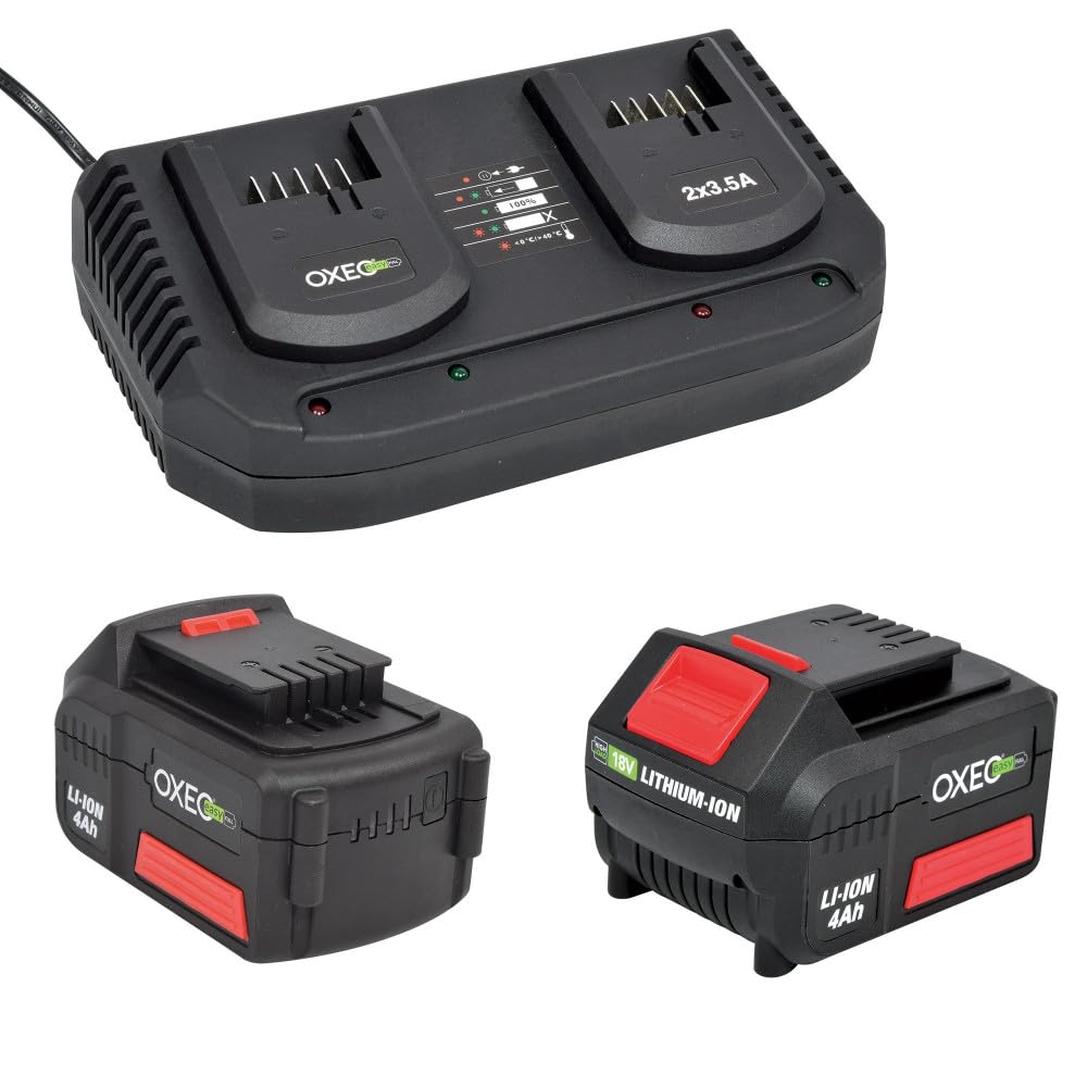 2 Batteries 4Ah et Chargeur Double Super Rapide Batterie 18V Easy Full - 2X 3.5A - Outils Jardinage Bricolage sans Fil Easy Full