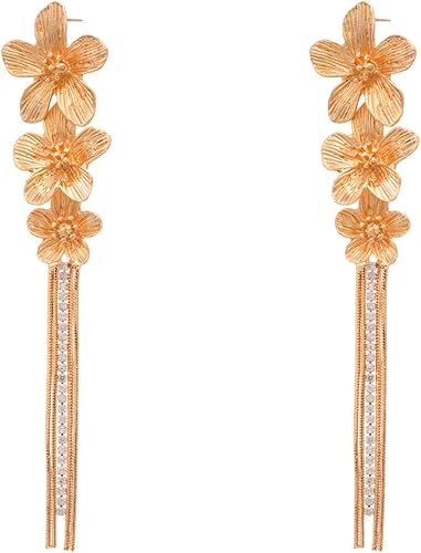 Gold Statement Flower Earrings,Chunky Punk Bunch Dangle Ginkgo Biloba Leaf Tasse