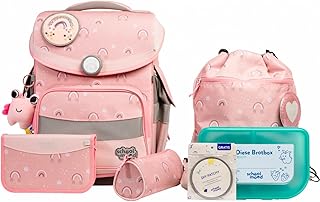 SCHOOL-MOOD Timeless Pro Leni Dog School Bag Set 7-Piece 23.5L Storage Space, Ergonomic Easy Fit System for 1 m to 1.50 m Height, Stable, Waterproof Fabric with Reflectors, rainbow, School bag