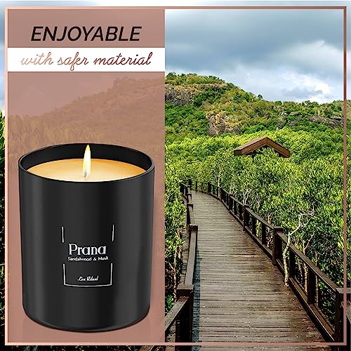 Premium Sandalwood & Musk Scented Candles (Prana), Natural Soy Candles Gifts for Women & Men, Hand Poured, Long Lasting Aromatherapy Essential Oil Candle, 227g, 45 Hour Burn Time - Image 3