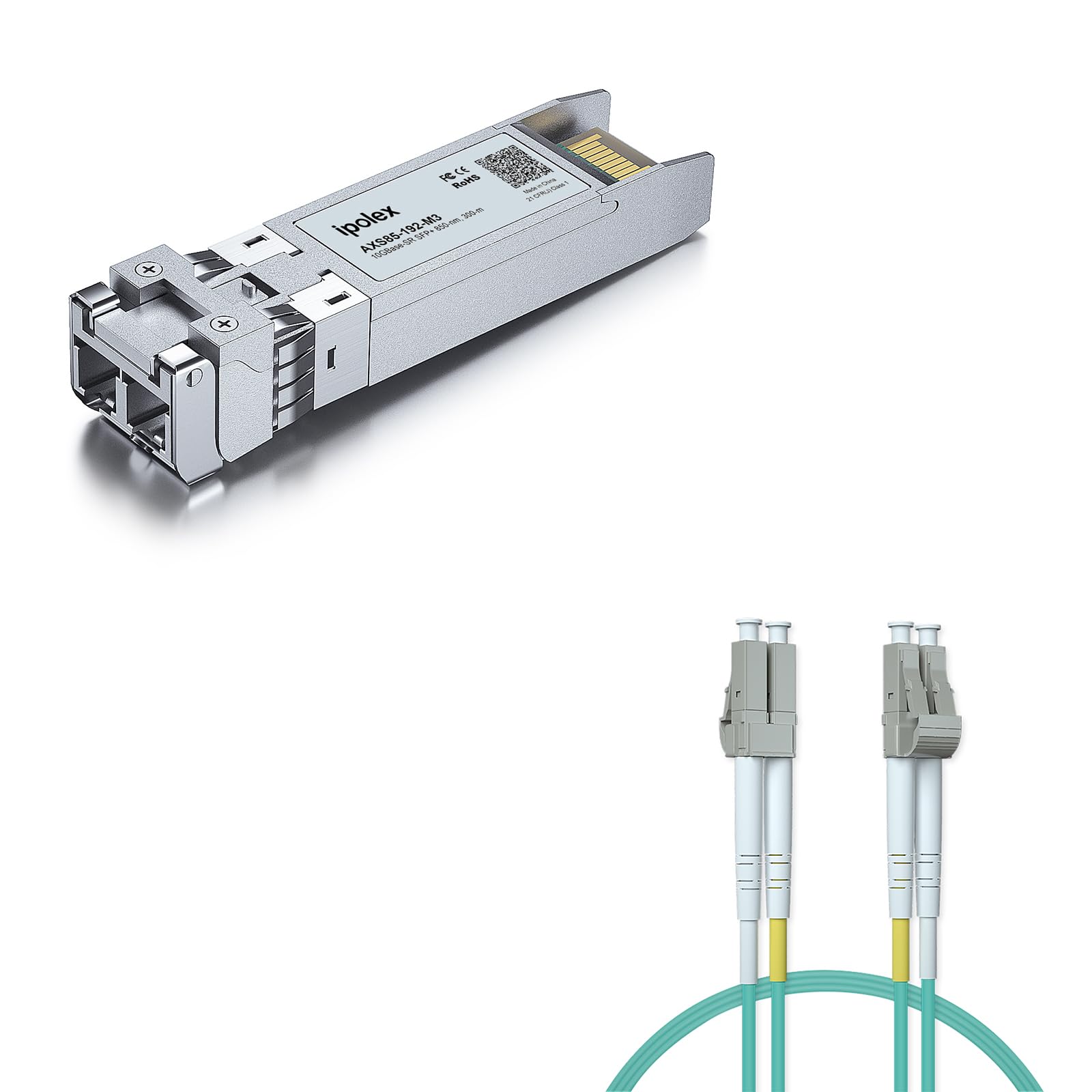 1 Pack 10GBase-SR SFP+ Transceiver and 1 Pack OM3 LC to LC Fiber Patch Cable - LSZH 5 Meter(16ft)