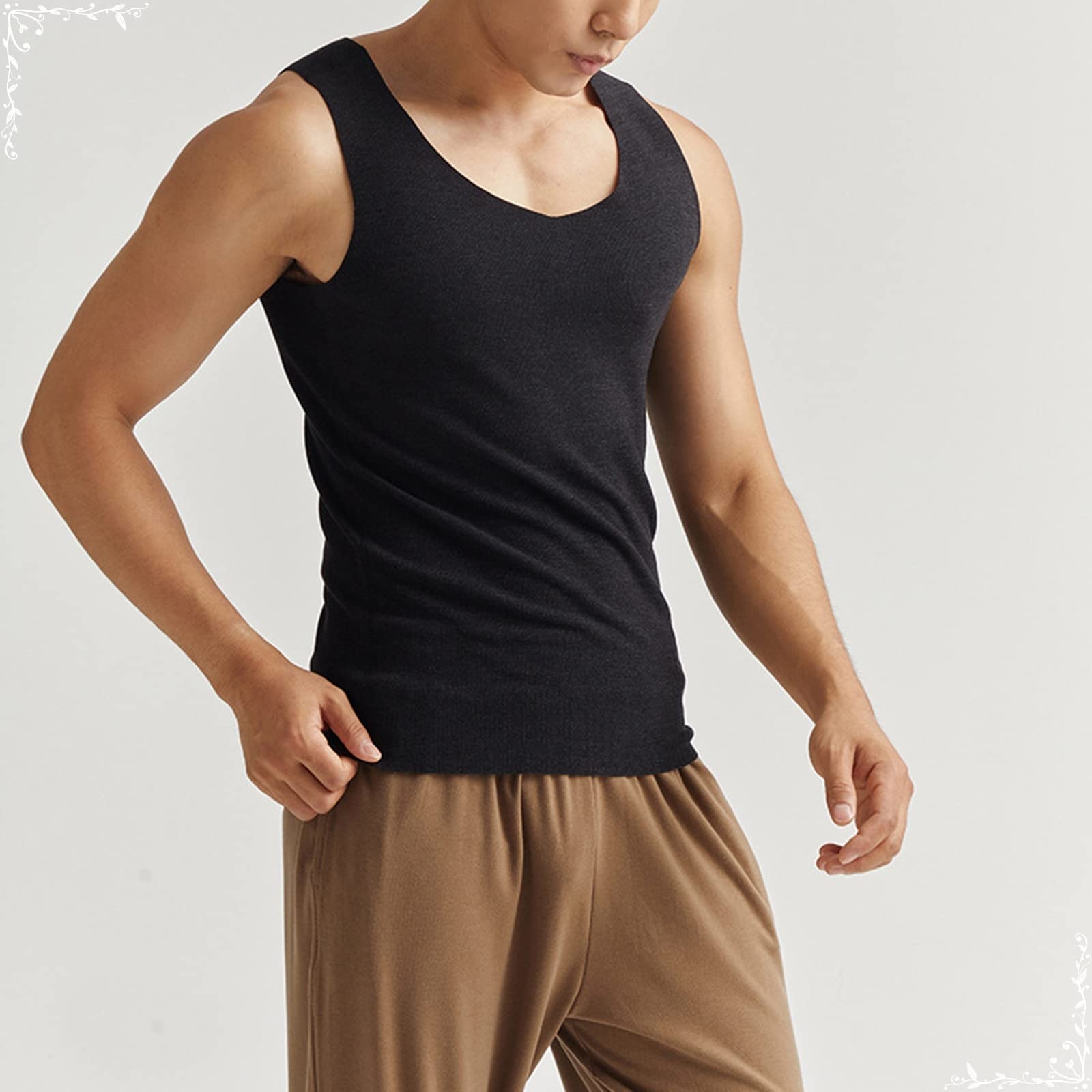 Dsnyu Mens Thermals Tops, Polyester Round Collar Inner Thermal Wear Top, Dark Grey Inner Thermal Wear Top L