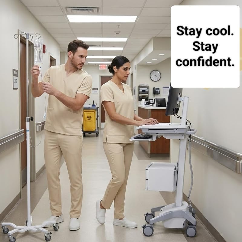 Image of TrendyUniform Unisex Regular Fit Polyester Cotton Scrub Suit for Componder| V-Neck Top and Drawstring Pant |Half Sleeves Hospital Uniform for Doctors, Nurses and Dentist, OT