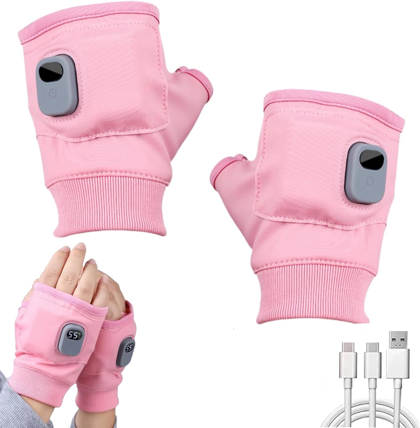 Heating Gloves,Smart Thermostatic Heated Fingerless Gloves,Portable Heating Gloves with Digital Display, Fingerless, Rechargeable, 1800mAh Battery,45-55C Three Heating Levels,Heating Glove for Women
