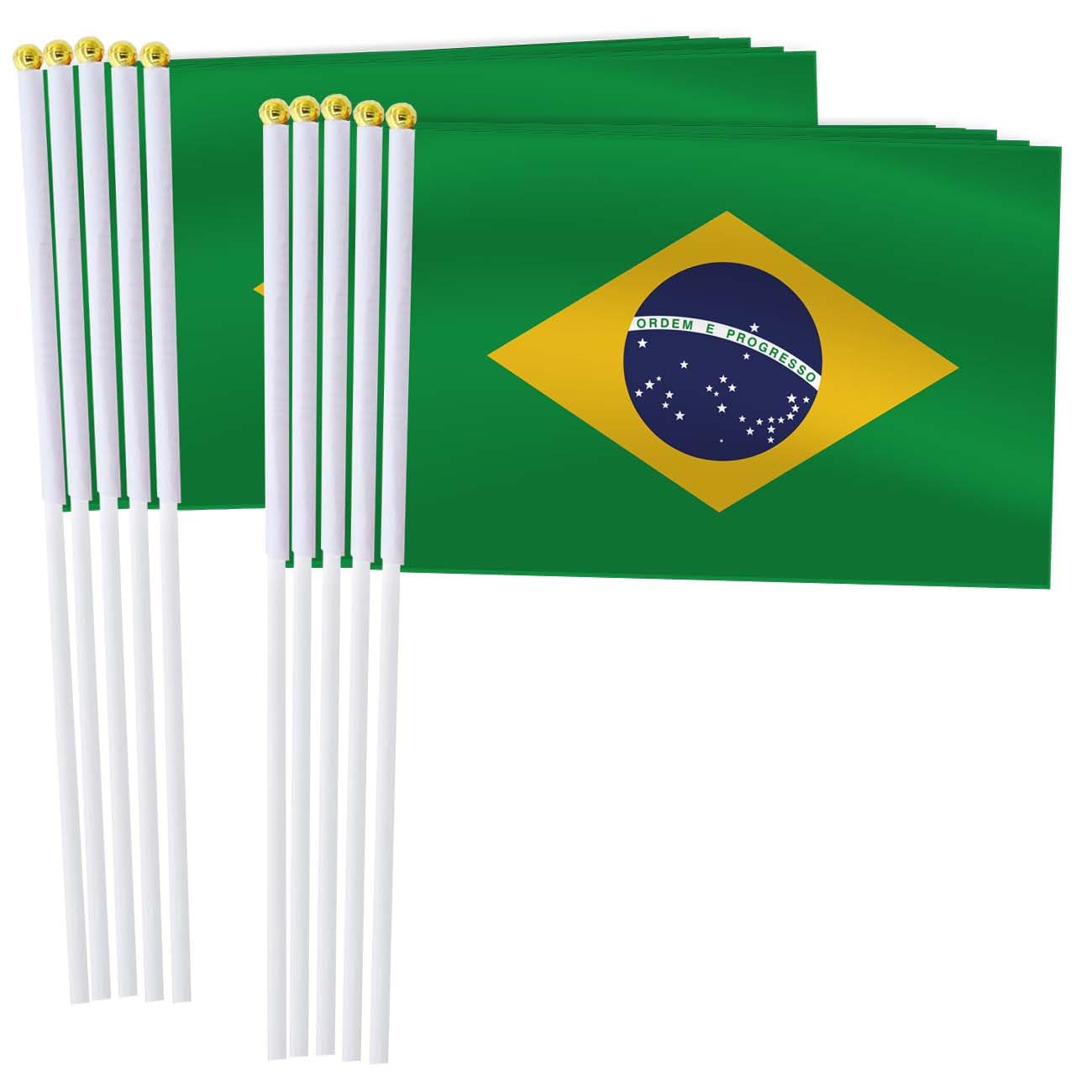 25 Pack Brazil Handheld Small Flag,Mini Brazilian Hand Held Miniature Stick Decor — image 1