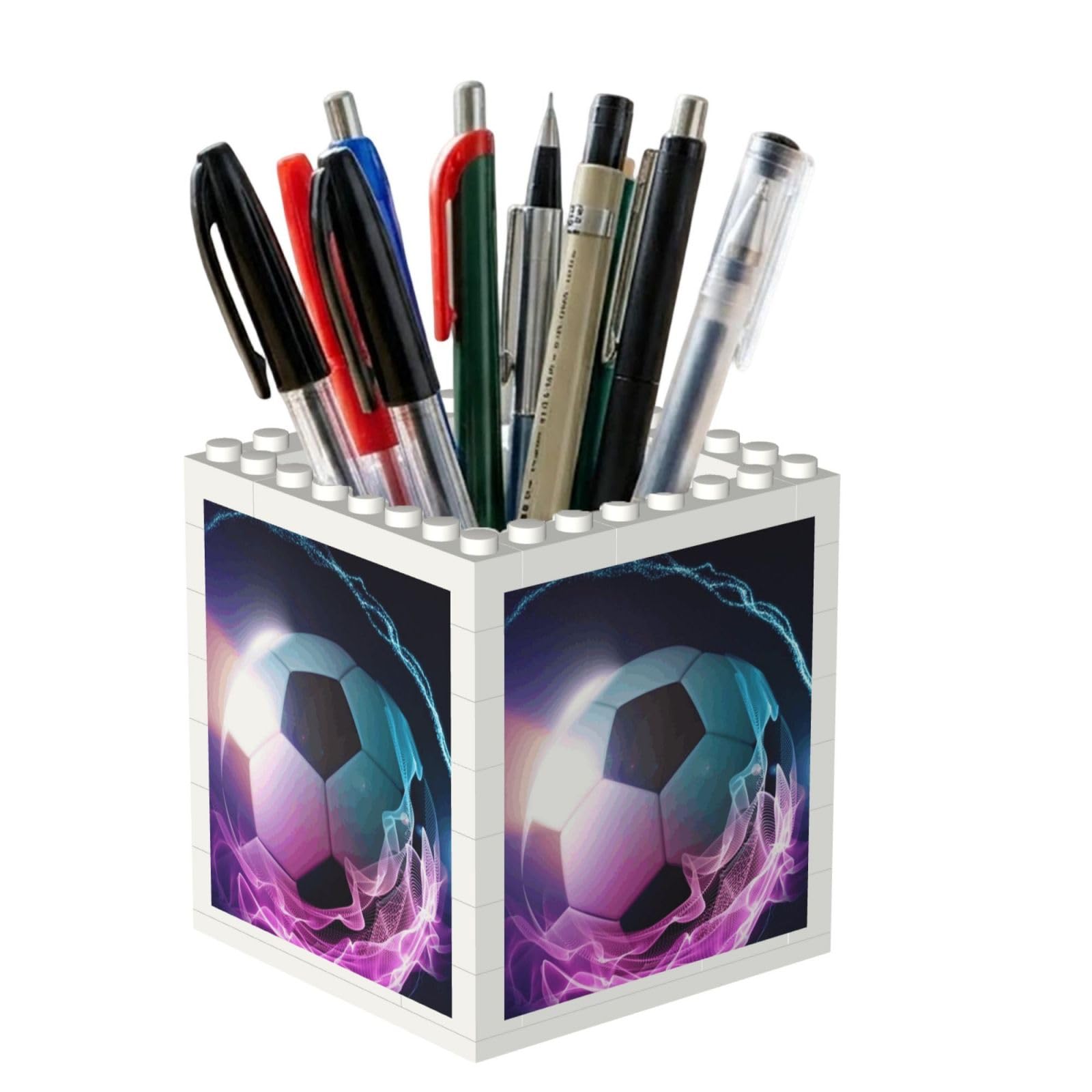 Poadnly Fire Soccer Ball Printed, Pen Pot Pencil Holder for Office Home School, Compact Desk Organiser for Office Stationery