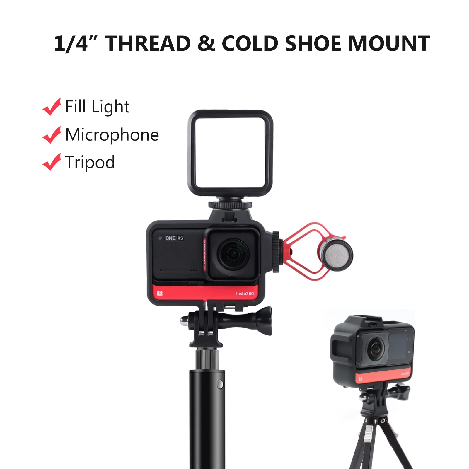 Cage de caméra pour caméra d'action Insta360 One R, boîtier de Protection pour caméra avec Adaptateur 1/4in et Chaussure Froide