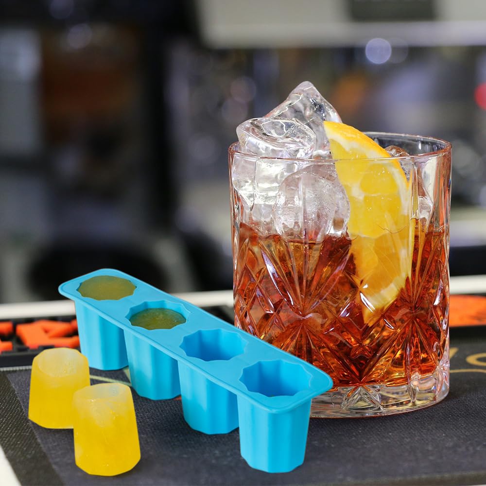 Moule à glaçons en silicone à 4 cavités pour glaçons cylindriques réutilisables, idéal pour whisky, cocktails, café, facile à utiliser et à nettoyer, matériau sans BPA